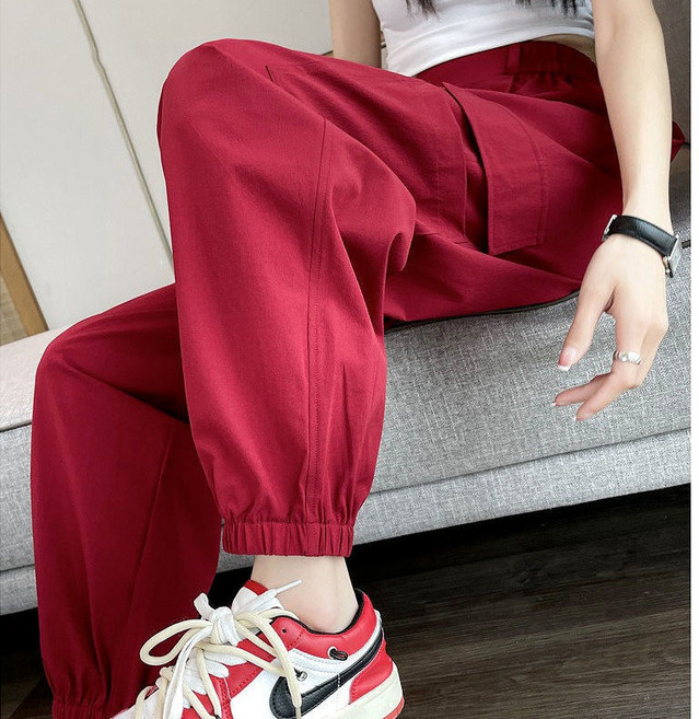 여성 트레이닝 바지 봄 여름 루즈핏 속건 바지 캐주얼 하이웨스트 카고 와이드 팬츠 패션 트렌디한 조거 바지 WMY