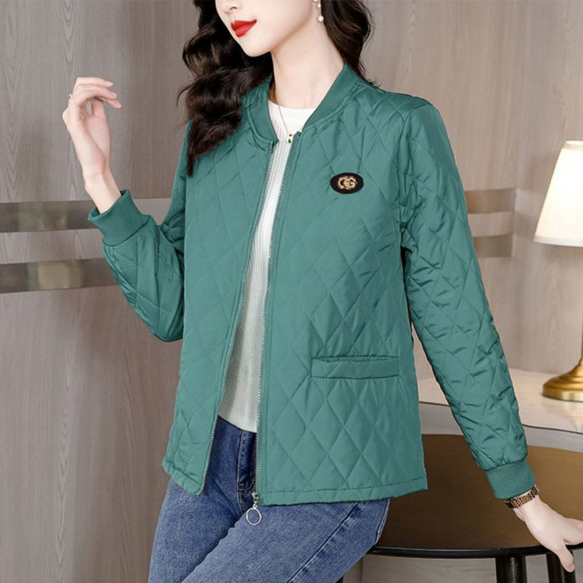 ROYALBELLE 여성 경량 쇼트핏 프린트 패딩 점퍼 중년 엄마 간절기 지퍼 보온 재킷 J091709