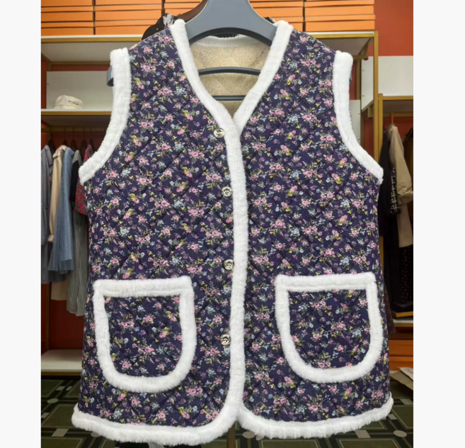 다알리아 26년 보슬보슬 엄마 조끼 플라워 깡촌 스타일 누빔 조끼 4
