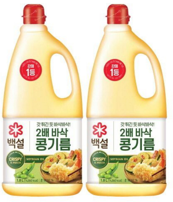 CJ제일제당 백설 2배 바삭 콩기름 1.8L x2개, 2개