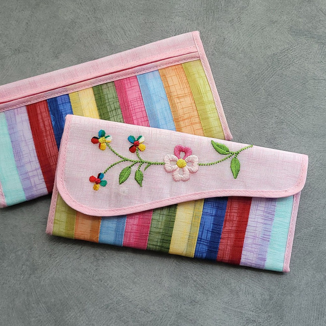 색동 모시 장지갑 색동 통장지갑 전통선물 한국기념품