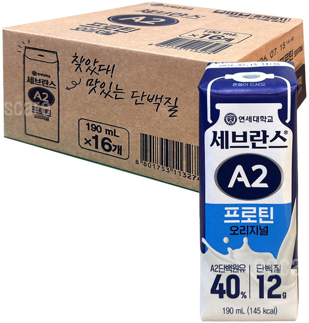 연세 세브란스 A2프로틴 오리지널맛 저당 단백질음료, 16개, 190ml