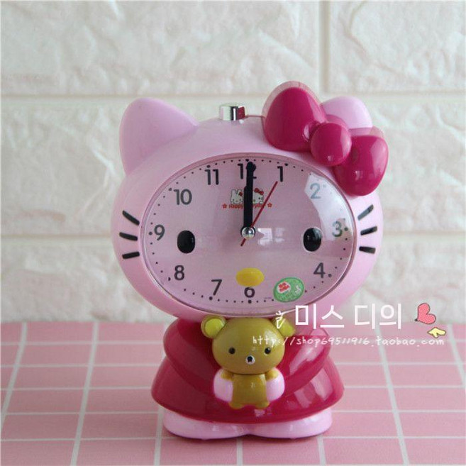 헬로키티 탁상시계 캐릭터 시계 디자인 어린이 사무실 거실 굿즈 인테리어 선물 고급 무소음, 1. 로즈 레드