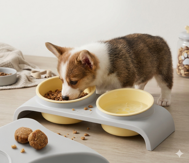 MODELAB 강아지 고양이 2구 밥그릇 물그릇 경량, 1개, Y/G