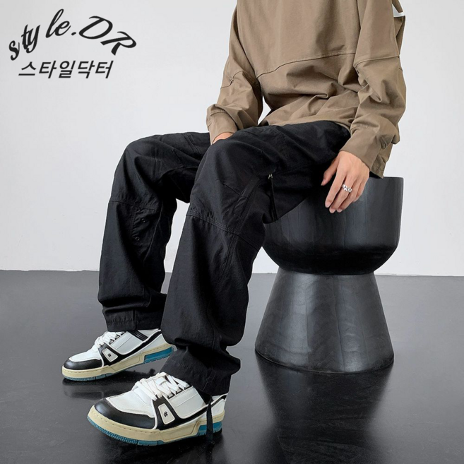 스타일닥터 남성 아웃도어 트레이닝 바지 옆 지퍼 통기 와이드 팬츠 남자조 캐주얼 등산 속건성 방수