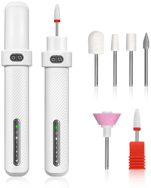 CozyTemp 네일폴리셔 전동 미니 네일드릴기 손톱 발톱 관리머신 셀프 홈케어 젤네일드릴, 1세트, 화이트