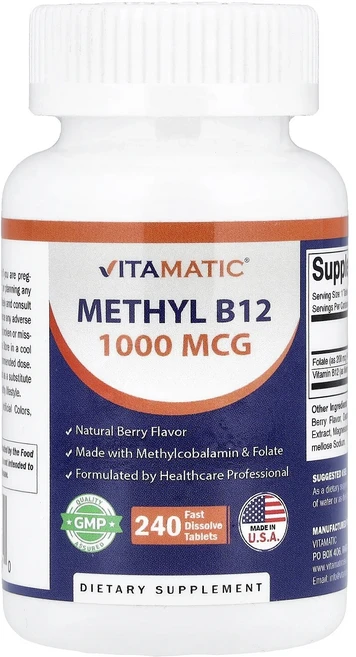 프리미엄상품 Vitamatic 메틸B12 천연 베리 빠르게 용해되는 정제 240정 끝내주게잘나가는상품, Vitamatic메틸B12천연베리빠르게용해되는정제240, 1개 - 쿠팡