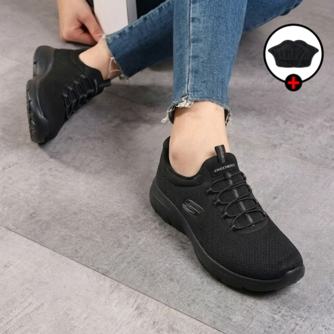 [매장 정품] 스케쳐스 여성 운동화 블랙 산책 트레킹 여행 러닝 워킹 일상 통기성 발편한 경량 신발 뒷꿈치 패치 증정 CS-BW4916