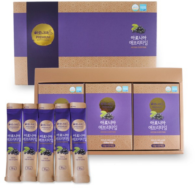 별빛농부 100% 아로니아즙 60일분 간편스틱 아로니아 농축액 원액 명절 추석 선물 아로니아 애브리타임 눈건강 눈영양제 안토시아닌, 600g, 2개