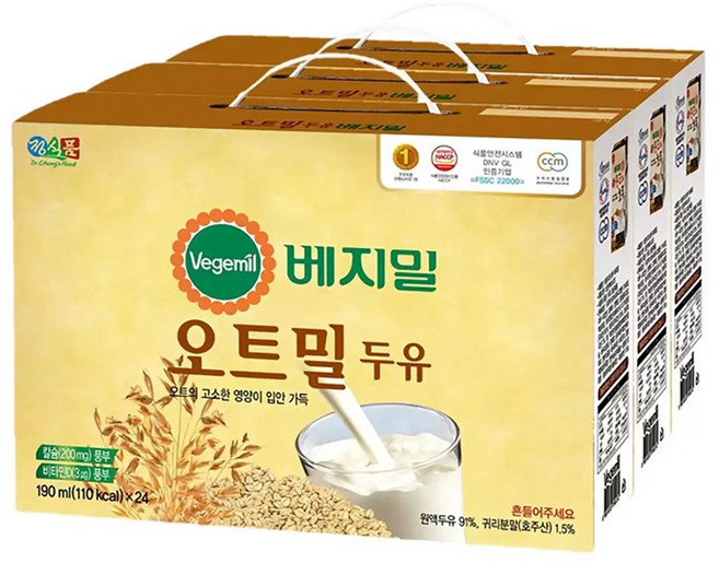 베지밀 오트밀 두유, 190ml, 72개
