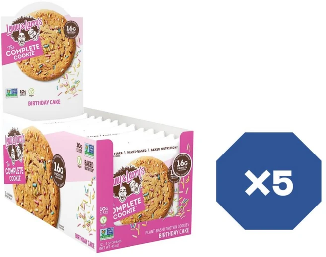 Lenny & Larrys The Complete Cookie 생일케이크 4oz 1팩에 12개입 X5 식물성 단백질 비건 쿠키, 113g, 60개 - 쿠팡