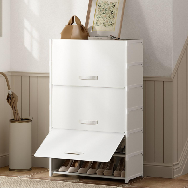 ONESOWON 현관 슬림 신발장 대용량 도어형 신발정리함 수납장700, 화이트, 7단