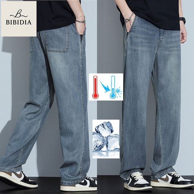 비비디아 남성 쿨 맥스 아이스 원단 빅사이즈 청 데님 바지 와이드 허리밴딩 탠셀 청바지(S~6XL)5488
