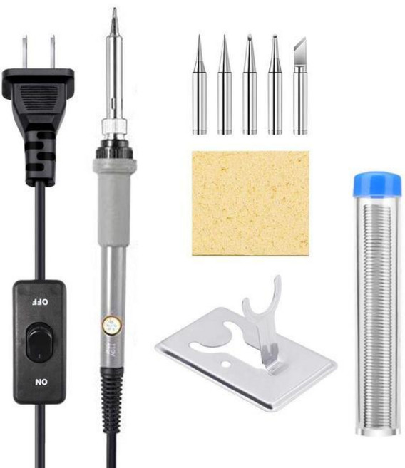 Cautin 납땜 인두 키트 60W 조정 가능한 온도 용접 도구 ON-Off 스위치 Rarlight 9-in-1, 01 GRAY_01 60W_02 EU, 1개