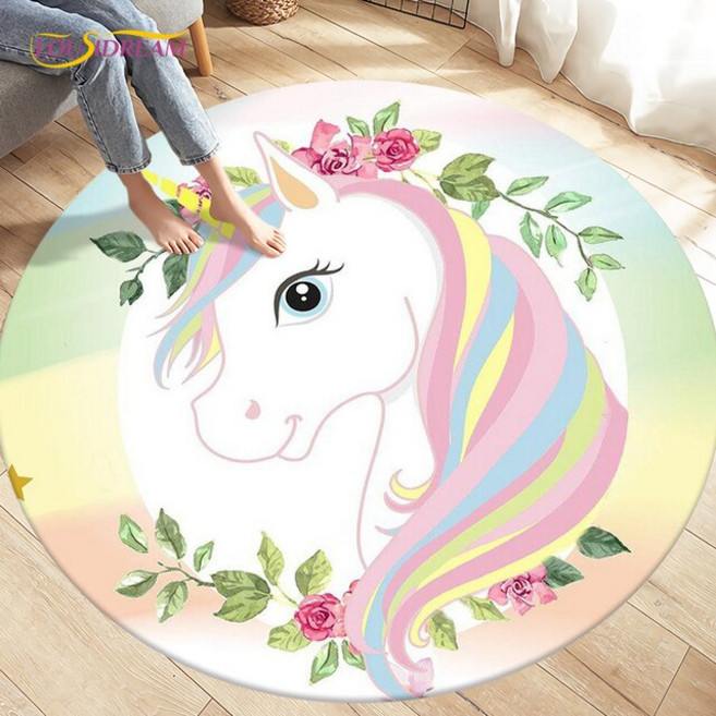 어린이 만화 귀여운 유니콘 동물 지역 매트 카펫 러그 라운드 놀이 크롤링 미끄럼 방지 바닥, Diameter 60cm, [03] 3