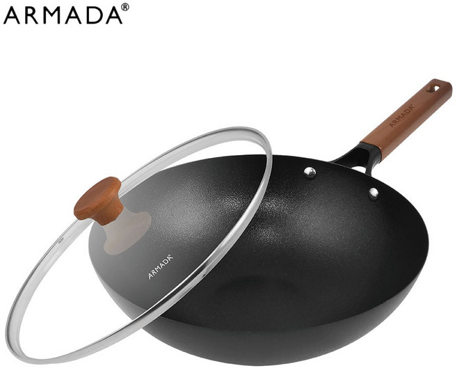 ARMADA 花崗極鐵炒鍋 30公分 (含玻璃蓋) 不沾鍋導熱快 適用多種爐具 家庭料理首選, 1個, 30cm