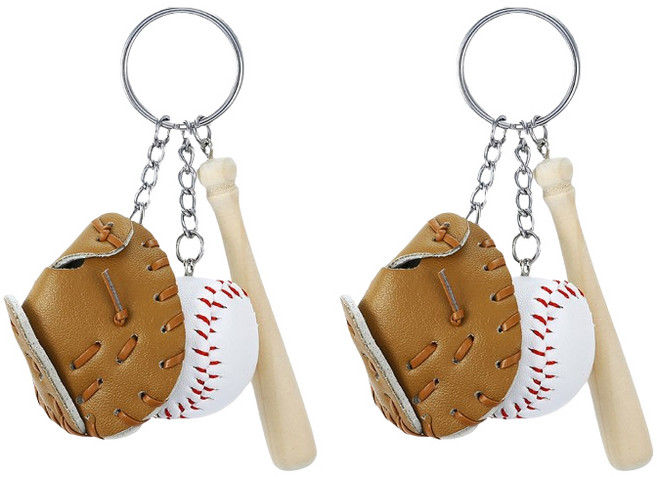 제로앤나인 리얼 야구공 키링 야구 글러브 키홀더, 브라운, 2개