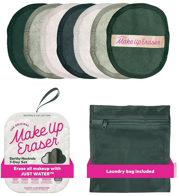 The Original MakeUp Eraser 7일 세트 방수 마스카라 아이라이너 파운데이션 립스틱 자외선 차단제 등을 포함한 물만으로 모든 메이크업을 지울 수 있습, Eat Your Greens Neutrals