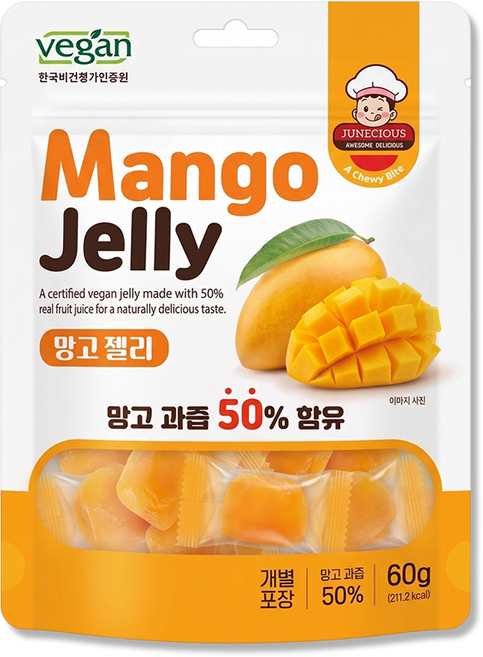 비건인증 고농축 까먹는 망고젤리 망고퓨레 50% 함유, 1개, 60g
