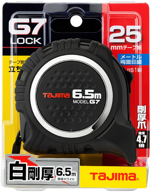 타지마 줄자 고아츠 G7락 G7-L25-65 줄자 6.5m 폭 25mm 자동 스트롱, 1개