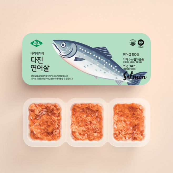 베리네이처 다진 생선 토핑 수산물 큐브, 다진연어살, 1개, 90g