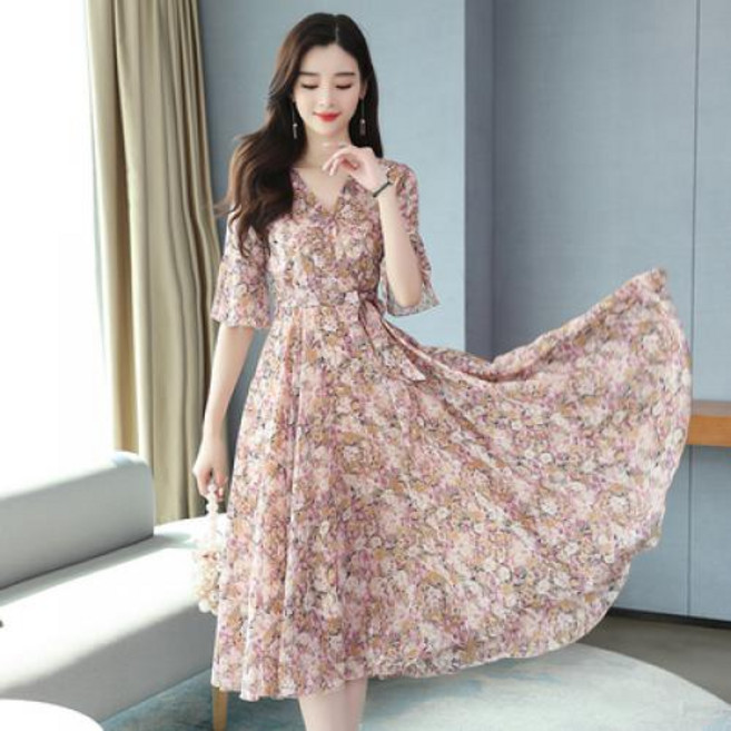 뉴욕멋쟁이 코린 브이넥 플라워 원피스