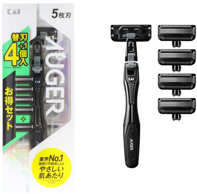 카이 면도기 면도날 콤보 일본 KAI 수동면도기 5중날 세트, 2세트, 본체 + 면도날5개