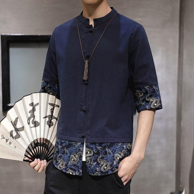 中式短袖襯衫 中國風休閒襯衫 男士中山裝 唐裝短袖 古風漢服 茶服