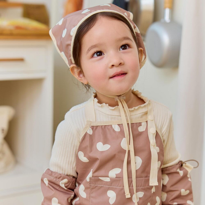 원라인 유아 어린이 앞치마세트 (앞치마+두건+토시 3종세트), 크림하트