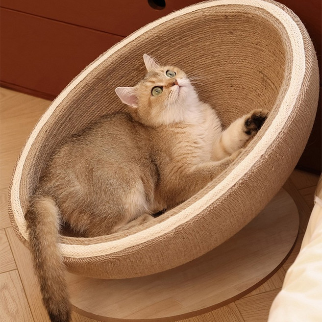 NEW 고양이 빅 사이즈 원형 요람 하우스 스크래쳐, Wood, 1개
