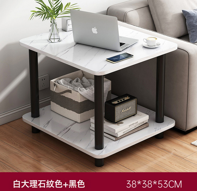 茶几 小桌子 40x40x53CM 胡桃色 簡易床頭櫃 邊幾, 1件, Bj018733方款★雙層38Cm白大理石紋