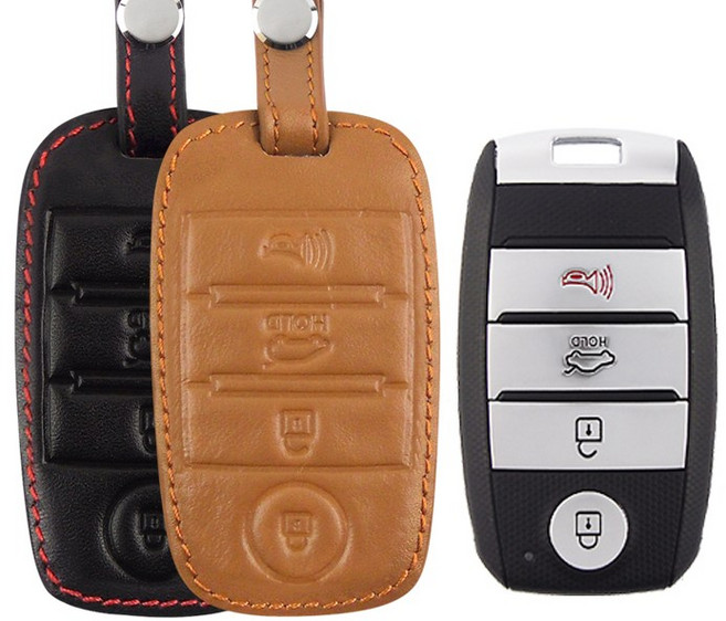 더조은셀러 더뉴K5 K3 올뉴 쏘울 니로 카렌스 호환 키홀더 키케이스 스마트키 가죽 4버튼 Key-10, 브라운