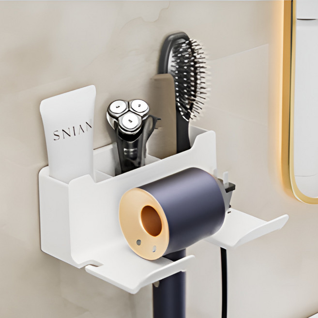 무타공 욕실 다용도 수납 드라이기 거치대, 화이트, 1개