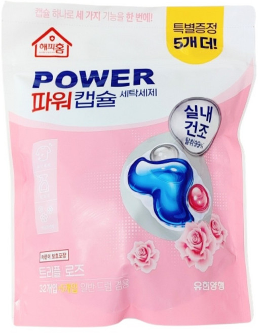 해피홈 파워캡슐 세탁세제 트리플 로즈, 37개입, 1개