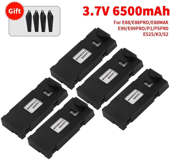 3.7V 6500Mah RC 드론 배터리 액세서리 E88 E88PRO E99 P1 K3 LsE525 E525 PRO 미니 Uav 드론 배터리 특수, 06 5PCS