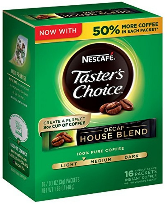 테이스터스초이스 디카프 하우스 블렌드 인스턴트 커피, 3g, 1개, 16개입
