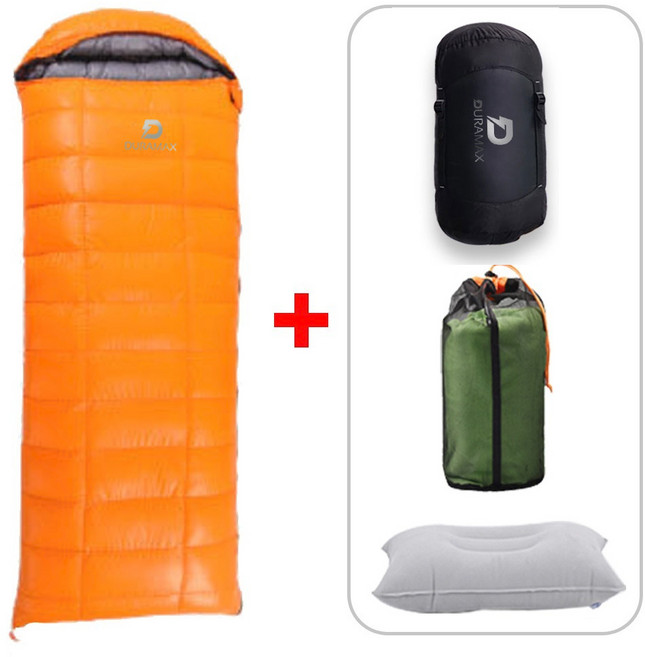 듀라맥스 침낭 사각형 동계 구스 침낭 입체봉제 캠핑 이불 백패킹 차박 망사 커버포함, 2000g, 1개, 오랜지