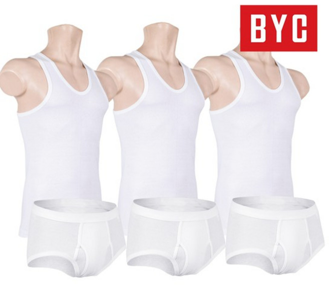 BYC 순면 남성 흰색 런닝 삼각팬티 6매 속옷세트