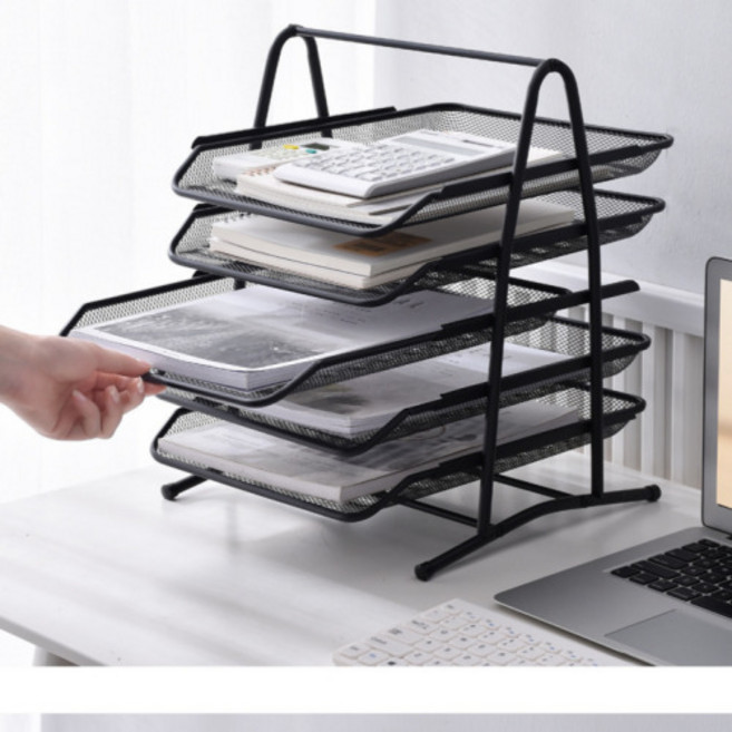 마글론 5단 철제 서류정리대 책상정리 서류받침 트레이, 블랙