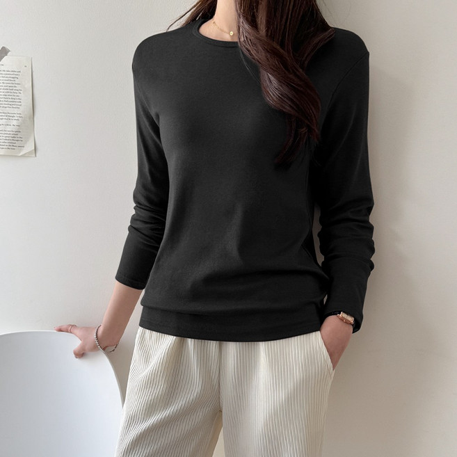 데일리앤 알피스 면 모달 여성 스판 긴팔 기본 이너 티셔츠 봄 가을 기본 무지티