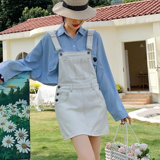 COSYEVNO 여성 봄여름 진청 데님 멜빵 미니 스커트 캐주얼 원피스 Tzkbdq-7