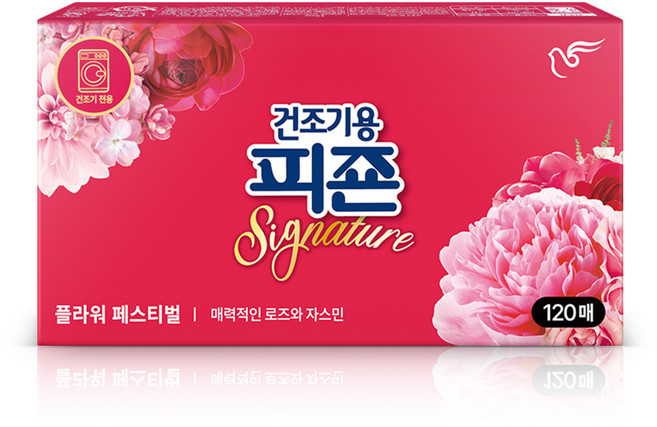 피죤 건조기용 시트 섬유유연제 시그니처 플라워페스티벌 본품, 120개입, 5개