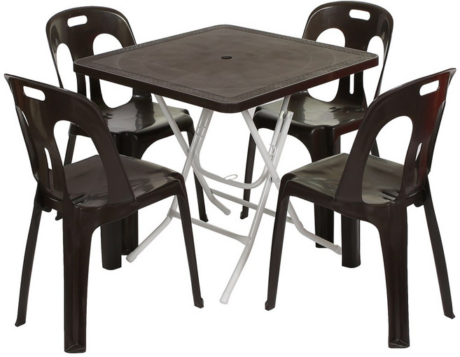 지오리빙 플라스틱 테이블 의자 세트 야외테이블세트, 사각+등받이의자(브라운)