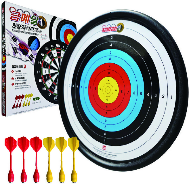 금메달 원형 자석다트 + 다트핀 6p, 혼합색상, 1개