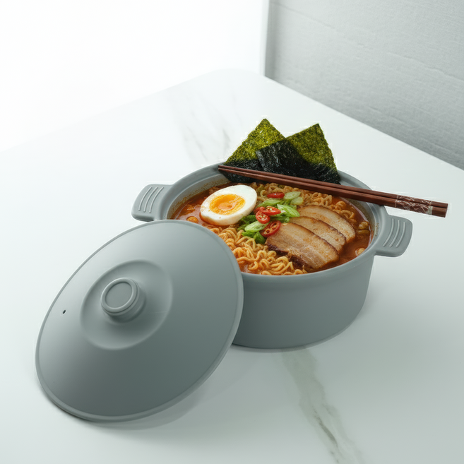 소노리떼 국산 실리콘 계란찜기 원형 대형 1200ml 라면용기, 그레이 그레이, 1개