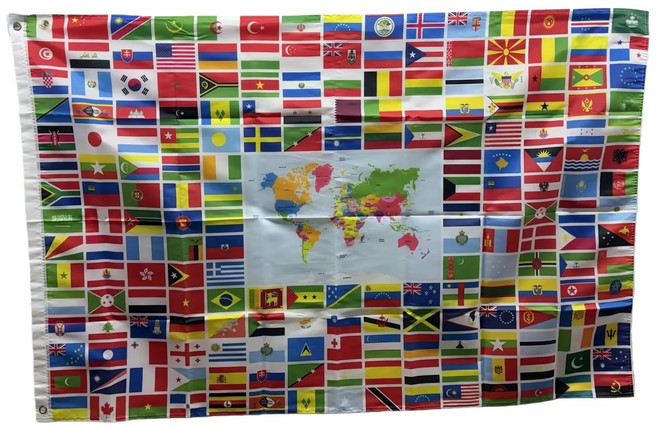 세계 각국 국기 지도 깃발 150x90cm 폴리에스터 소재 국제 행사 학습 장식용, 1개, Mixed Colors