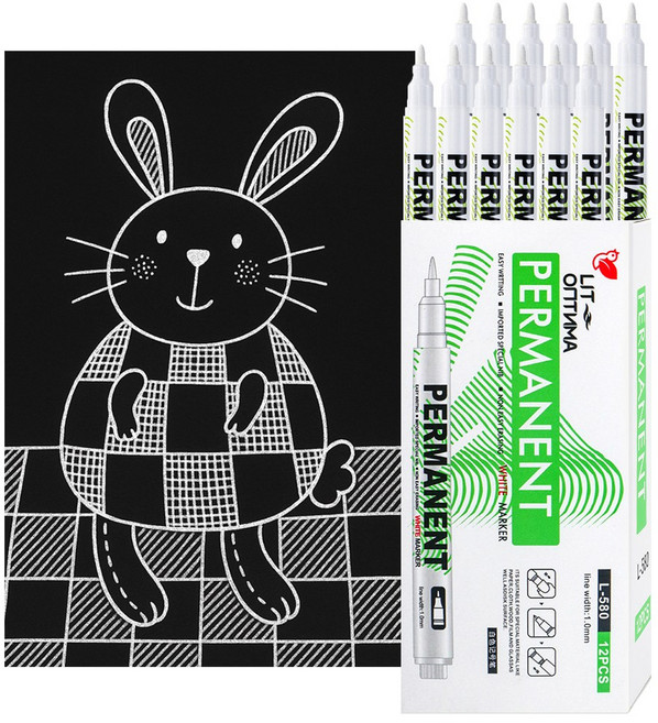 드림팩토리 화이트 마커펜 페인트펜 1mm, 12개, 1색