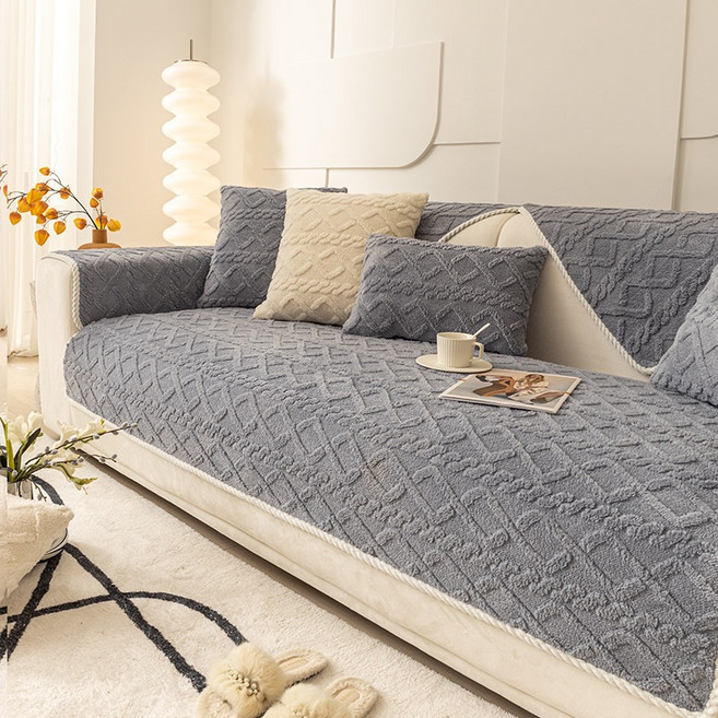 GHKO 겨울용 밍크 극세사 두툼한 카우치 돌쇼파패드 흙 쇼파매트 모던 웨이브 쇼파패드 극세사 쇼파패드 4인용 6인용
