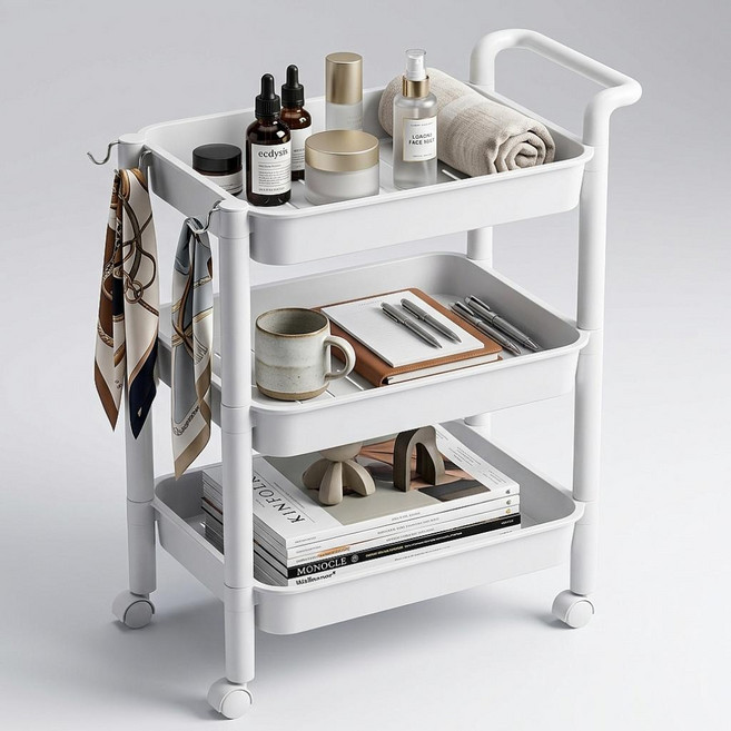 이동식트롤리 바퀴달린선반 틈새트롤리, 모노톤 핸드무빙카트(4단화이트), 모노톤 핸드무빙카트(4단화이트)