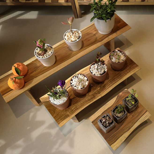 수제 티크 통 원목 화분 받침대 진열대 정리대 9종, 1개, 우드